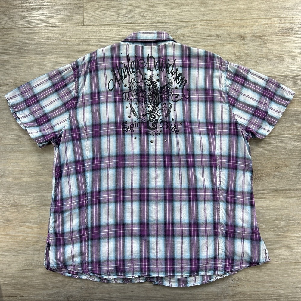 Harley‎ Davidson Women's 3X  Purple Short Sleeve Pearl Snap Embroidered Logo